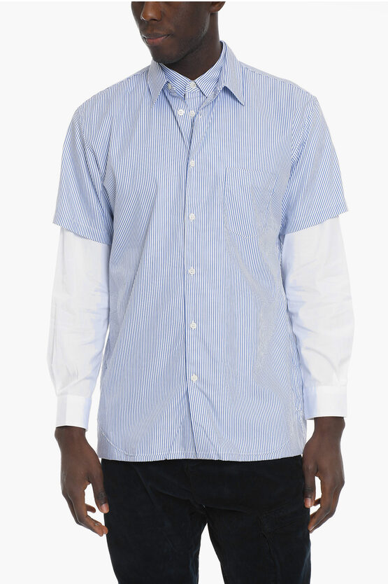 Shop Comme Des Garçons Shirt Awnin Striped Double Shirt With Breast Pocket