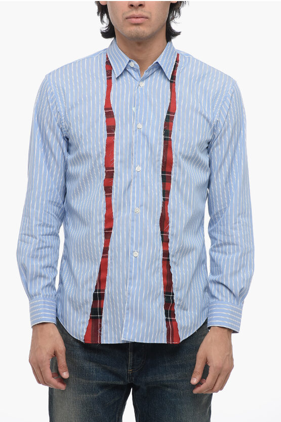 Shop Comme Des Garçons Shirt Balanced Stripe Cotton Shirt With Tartan Inserts