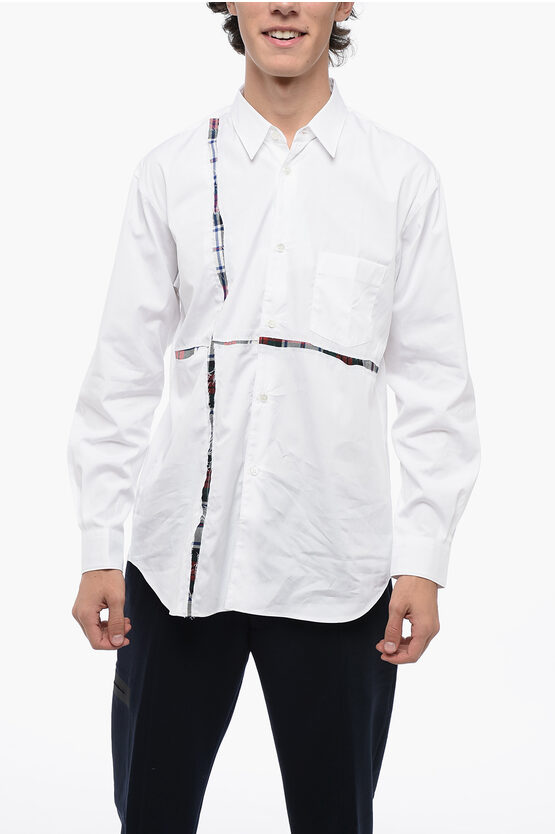 Shop Comme Des Garçons Shirt Balanced Stripe Cotton Shirt With Tartan Inserts