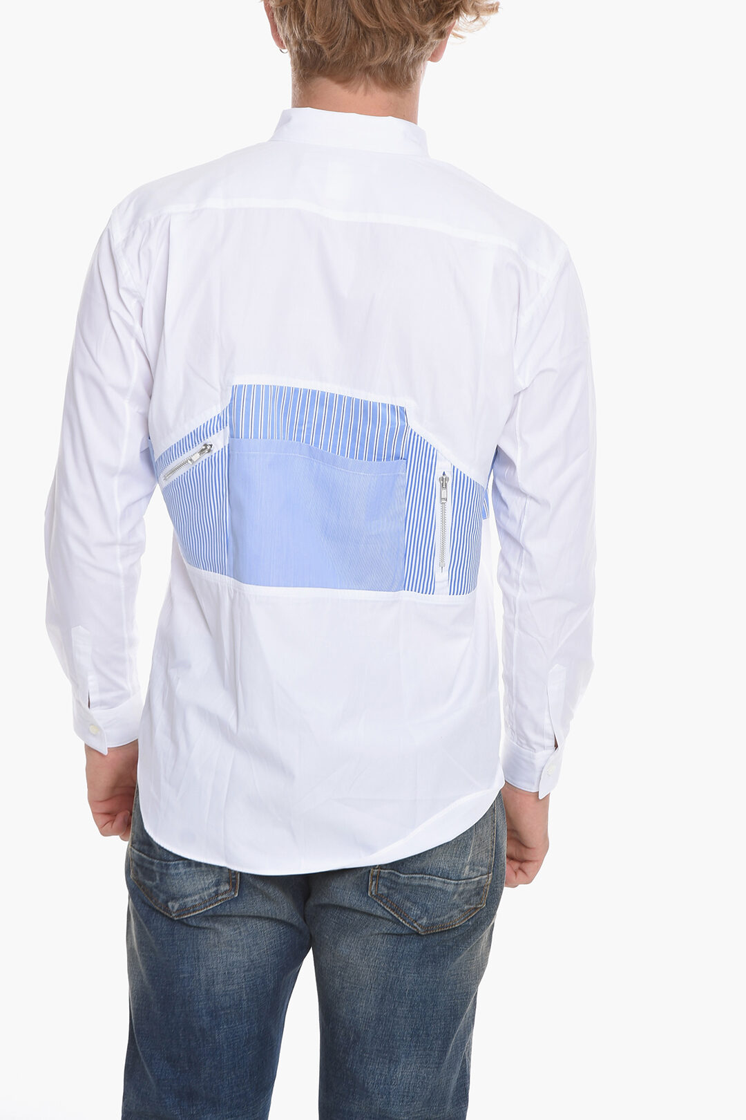 Comme Des Garçons SHIRT Cotton Shirt with Striped Patchwork