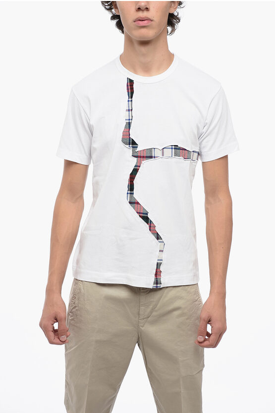 Shop Comme Des Garçons Shirt Cotton T-shirt With Tartan Inserts