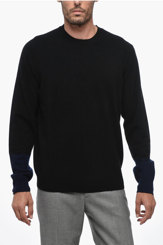 Shop Comme Des Garçons Shirt Crew Neck Wool Sweater With Contrasting Sleeves