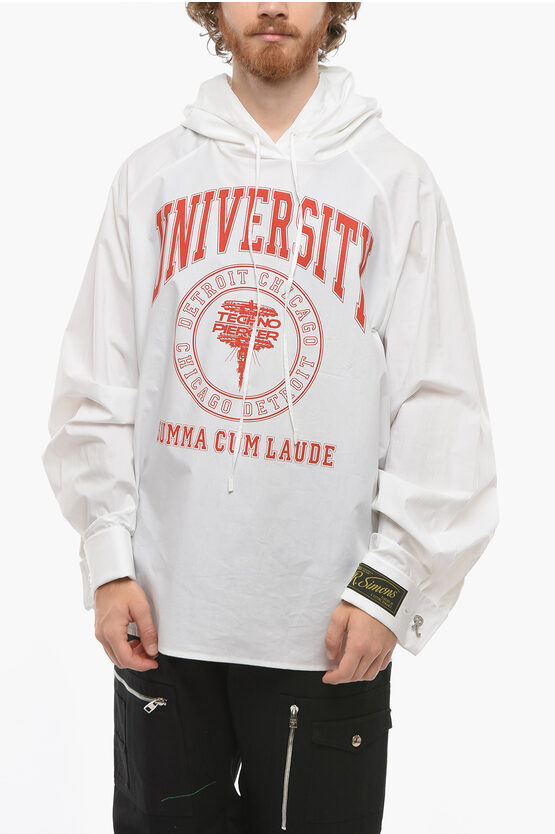 Raf Simons Shirting Fabric University Sweatshirt With Print In White