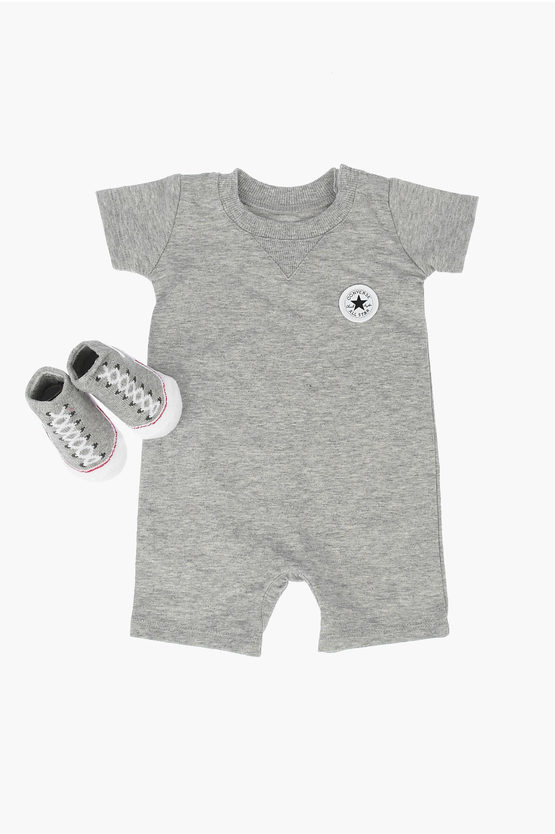 Converse Shoes And Romper Suit Set In Grey