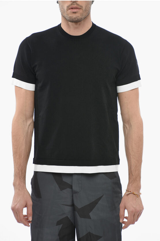 Neil Barrett Short Sleeve Crew-neck Tecno Sweater With Contrast Hem In Black