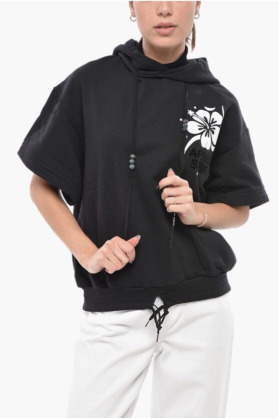 Après Surf Short-sleeve Hoodie Linda With Flocked Print In Black