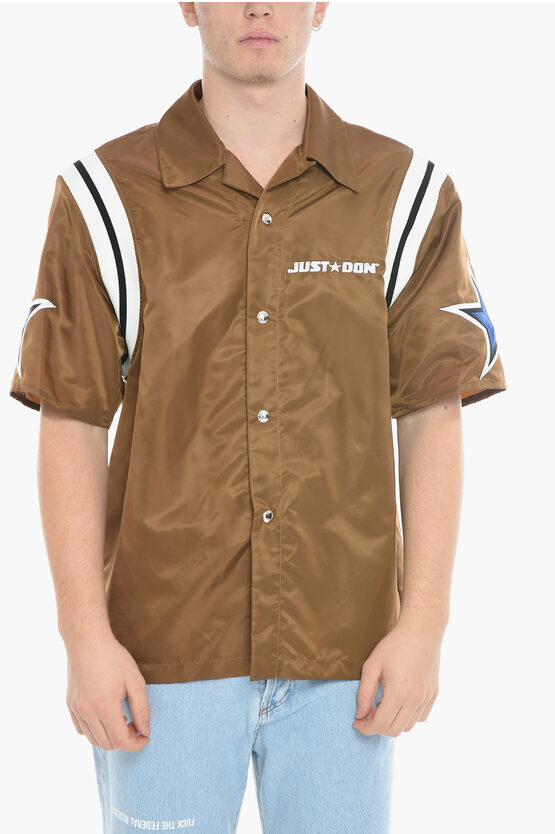 Just Don Short Sleeve Nylon Overshirt In Brown