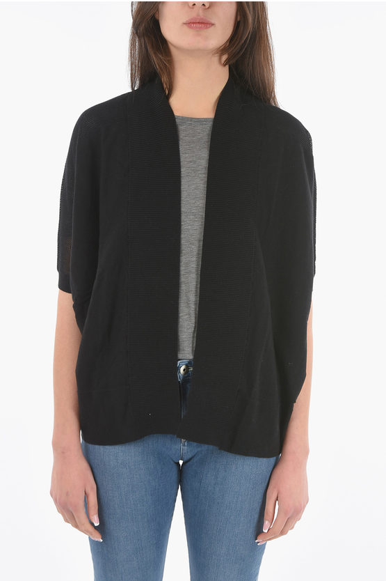 Woolrich Short Sleeve Open Front Cardigan In Black