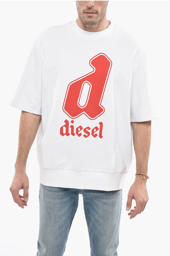 Diesel Short Sleeve Oversized S-cooling-k1 Crew-neck Sweatshirt Wit In White