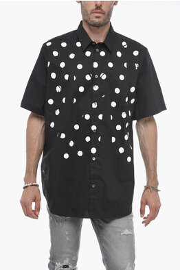 未使用品 ラフシモンズ RAF SIMONS 23SS SHORT SLEEVE POLKA DOTS CLASSIC COLLAR SHIRT ドット ドレスシャツ ブラウス 半袖 42 ホワイト Raf Simons Short Sleeve Polka Dots Classic Collar Shirt men