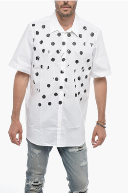 未使用品 ラフシモンズ RAF SIMONS 23SS SHORT SLEEVE POLKA DOTS CLASSIC COLLAR SHIRT ドット ドレスシャツ ブラウス 半袖 42 ホワイト Raf Simons Short Sleeve Polka Dots Classic Collar Shirt men