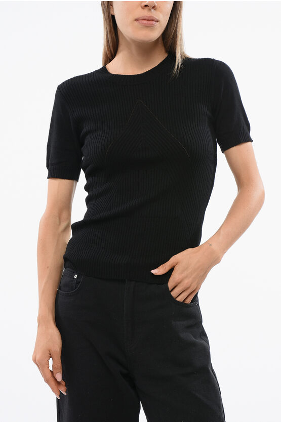 Wolford Short Sleeve Ribbed Crew-neck Sweater In Blue
