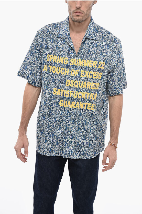 Dsquared2 Short-sleeve Shirt With Floral Print And Lettering In Gray