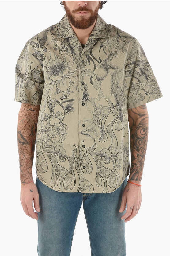 DSQUARED2 SHORT-SLEEVE SHIRT WITH POINTED COLLAR AND GRAPHIC PRINT
