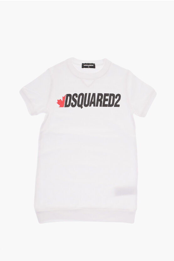 Dsquared2 Short Sleeve Sweat Dress With Printed Logo In White