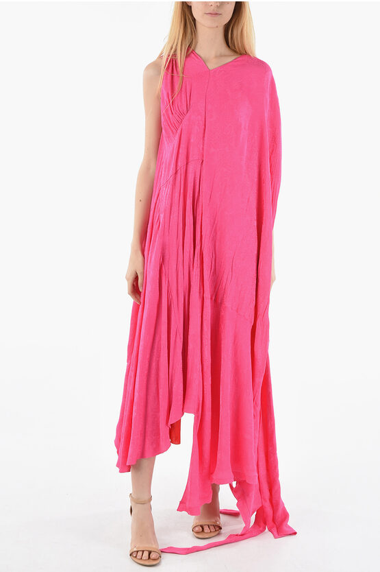 Balenciaga Short Sleeved Asymmetric Maxi Dress In Pink