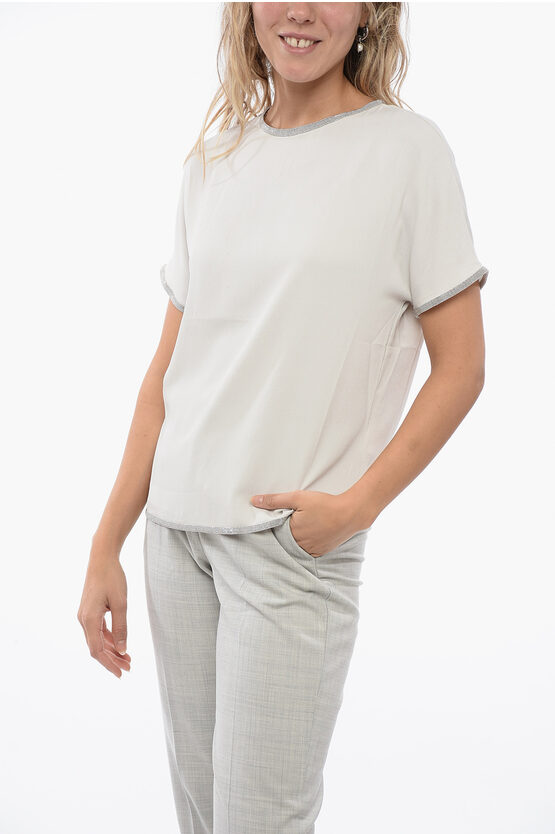 Fabiana Filippi Short-sleeved Blouse With Shimmer Detailing In White