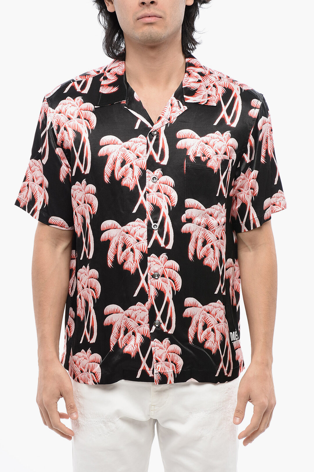 Diesel Short Sleeved BMOWT-ADRIAN Shirt with Palms Pattern