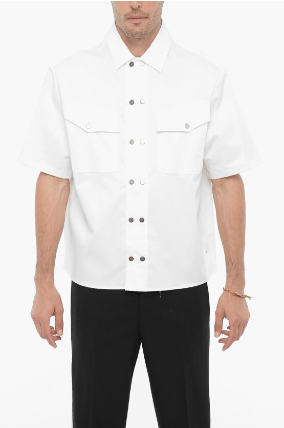 Shop Neil Barrett Short Sleeved Boxy Fit Shirt With Double Breast Pocket