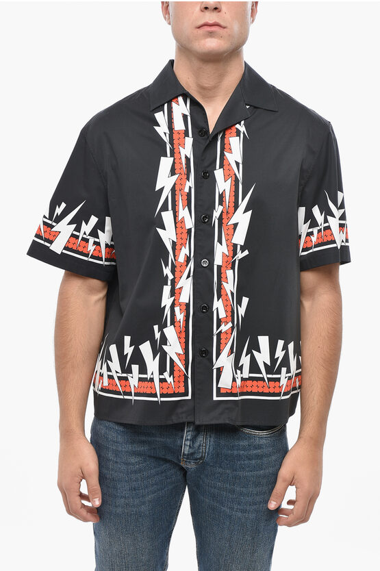 Neil Barrett Short Sleeved Boxy Fit Shirts With Jumbled Bolts Print In Multi