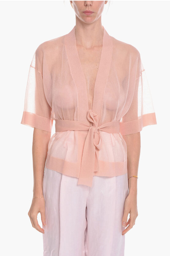 Altea Short-sleeved Cardigan With Belt In Pink