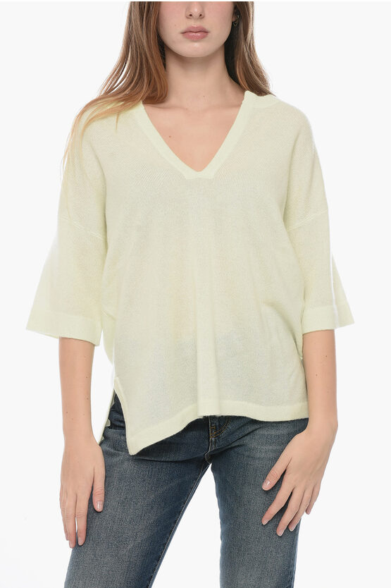 Shop Allude Short Sleeved Cashmere Slip-neck Sweater