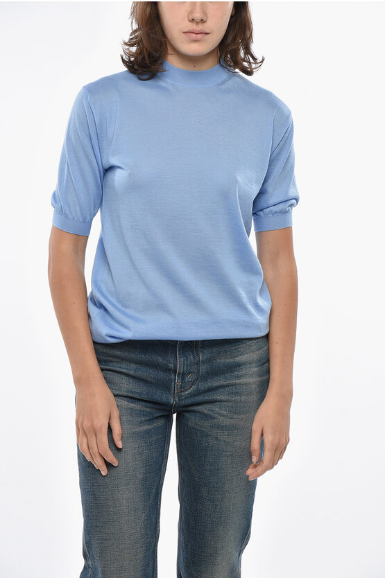 Bottega Veneta Short-sleeved Cashmere Sweater With Crew Neck In Blue