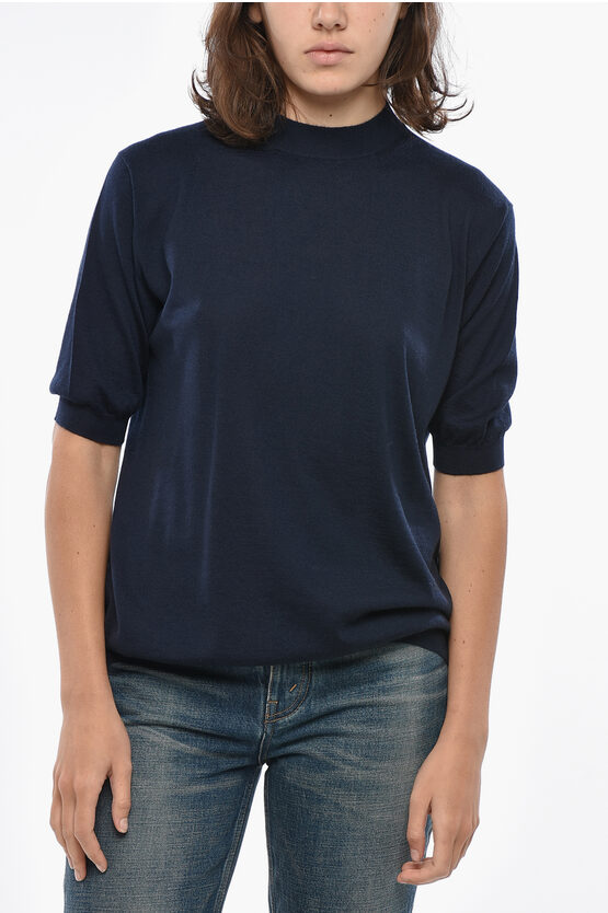 Bottega Veneta Short-sleeved Cashmere Sweater With Crew Neck In Blue
