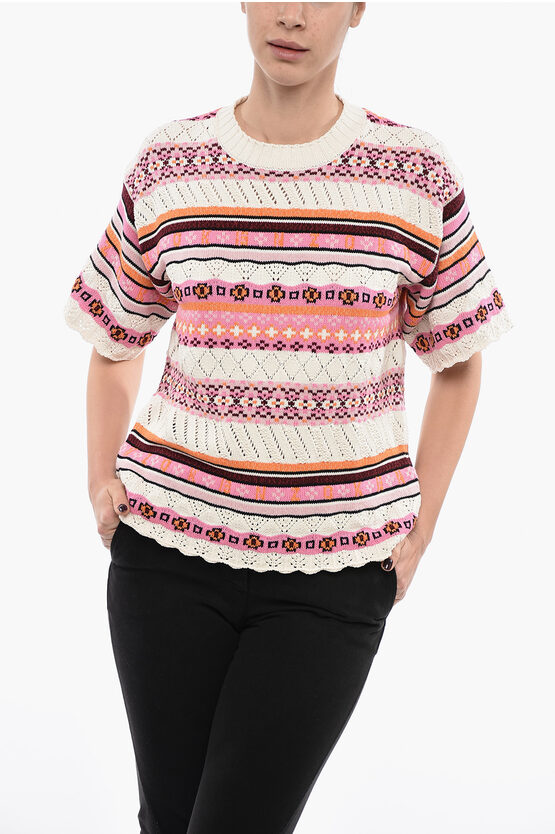 Shop Kenzo Short-sleeved Crochet Sweater With Fairisle Pattern