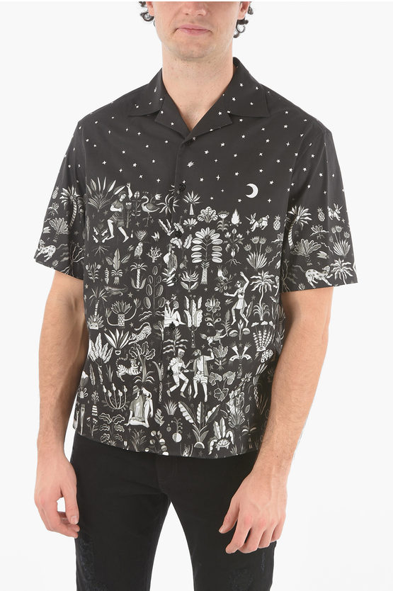 Shop Neil Barrett Short-sleeved Dancing In The Moonlight Camp Collar Shirt