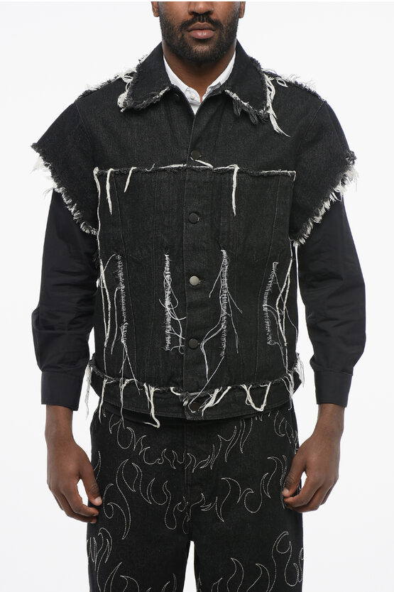 Airei Short Sleeved Denim Jacket With Frayed Details