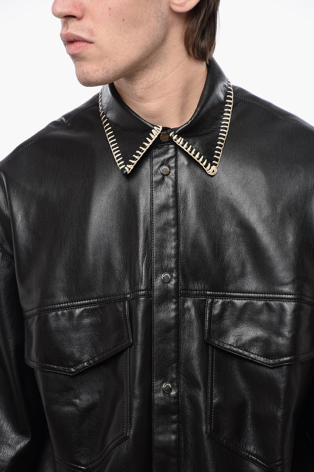 【Nanushka】 Roque fauxレザーシャツ Roque faux leather shirt in orange - Nanushka | Mytheresa