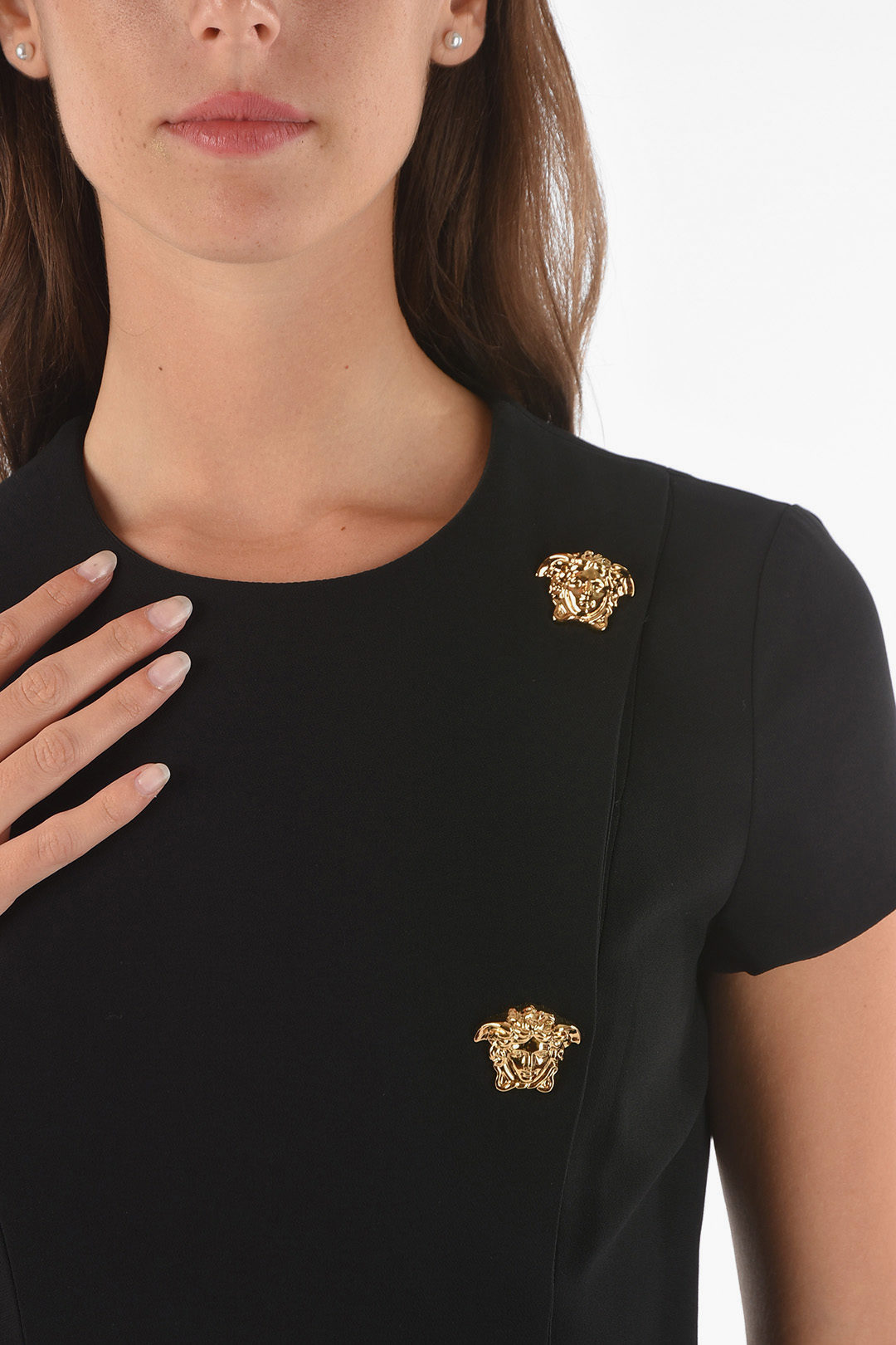 Versace Short-sleeved Greek Bottom Midi Dress with Jewel