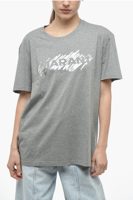 Isabel Marant Short Sleeved Hanori T-shirt With Metallized Logo Print In Gray