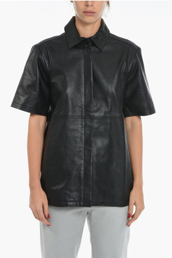 Birgitte Herskind Short-sleeved Leather Shirt In Black