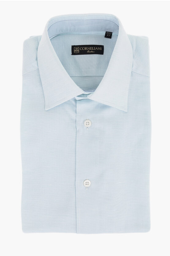 Corneliani Short-sleeved Linen And Cotton Shirt With Standard Collar