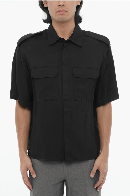 Neil Barrett Short Sleeved Loose Fit Shirt With Double Breast Pocket In Black