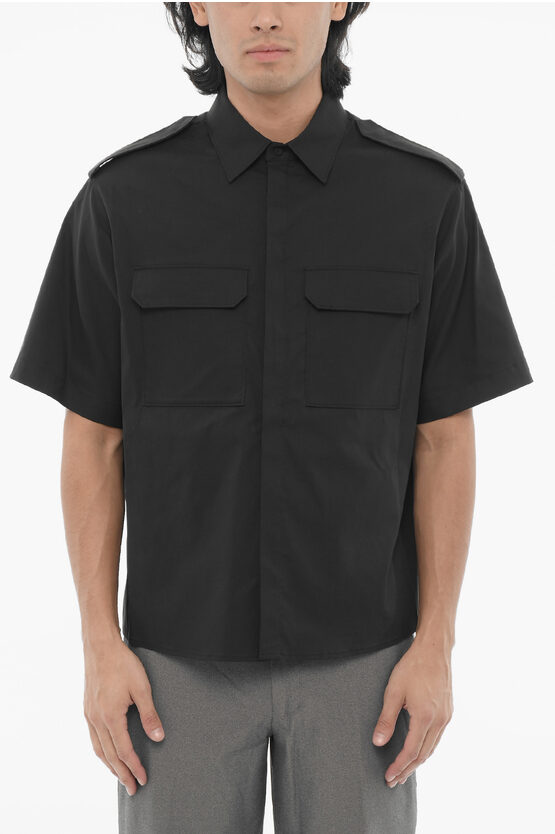 Shop Neil Barrett Short Sleeved Loose Fit Shirt With Double Breast Pocket