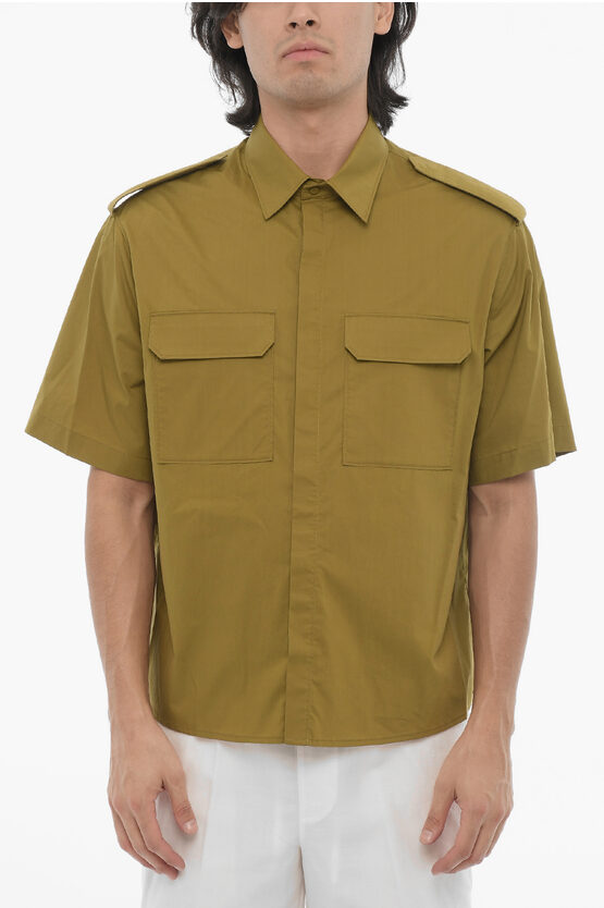 Shop Neil Barrett Short Sleeved Loose Fit Shirt With Double Breast Pocket