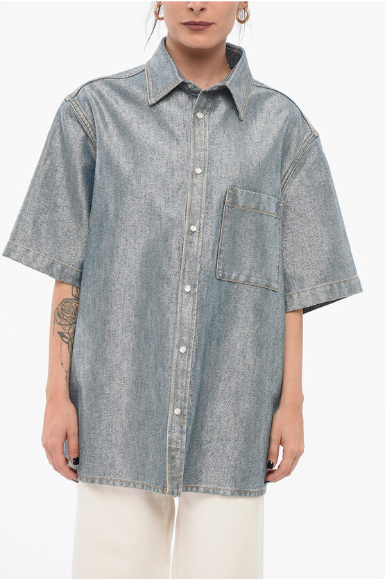 Shop Darkpark Short Sleeved Lurex Denim Blend Shirt
