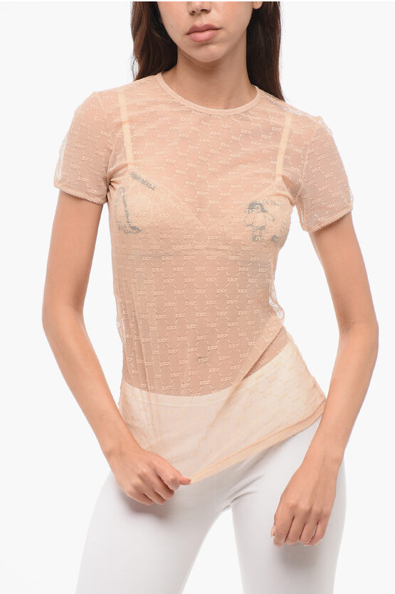 Dsquared2 Short-sleeved Monogram Lace Top In Neutral