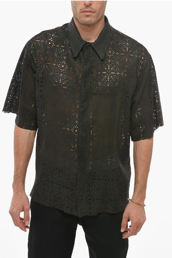 Salvatore Santoro Short-sleeved Perforated Leather Shirt In Green
