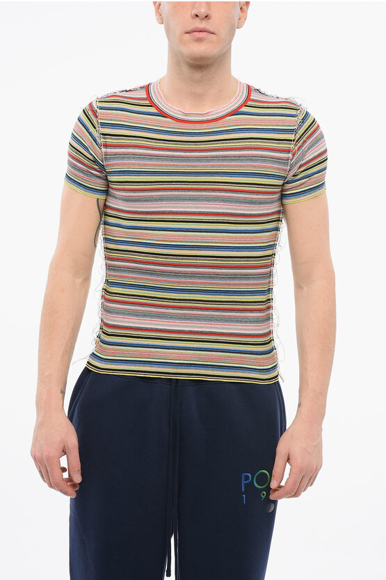 Maison Margiela Short-sleeved Reverse Crew Neck Sweater With Striped Motif