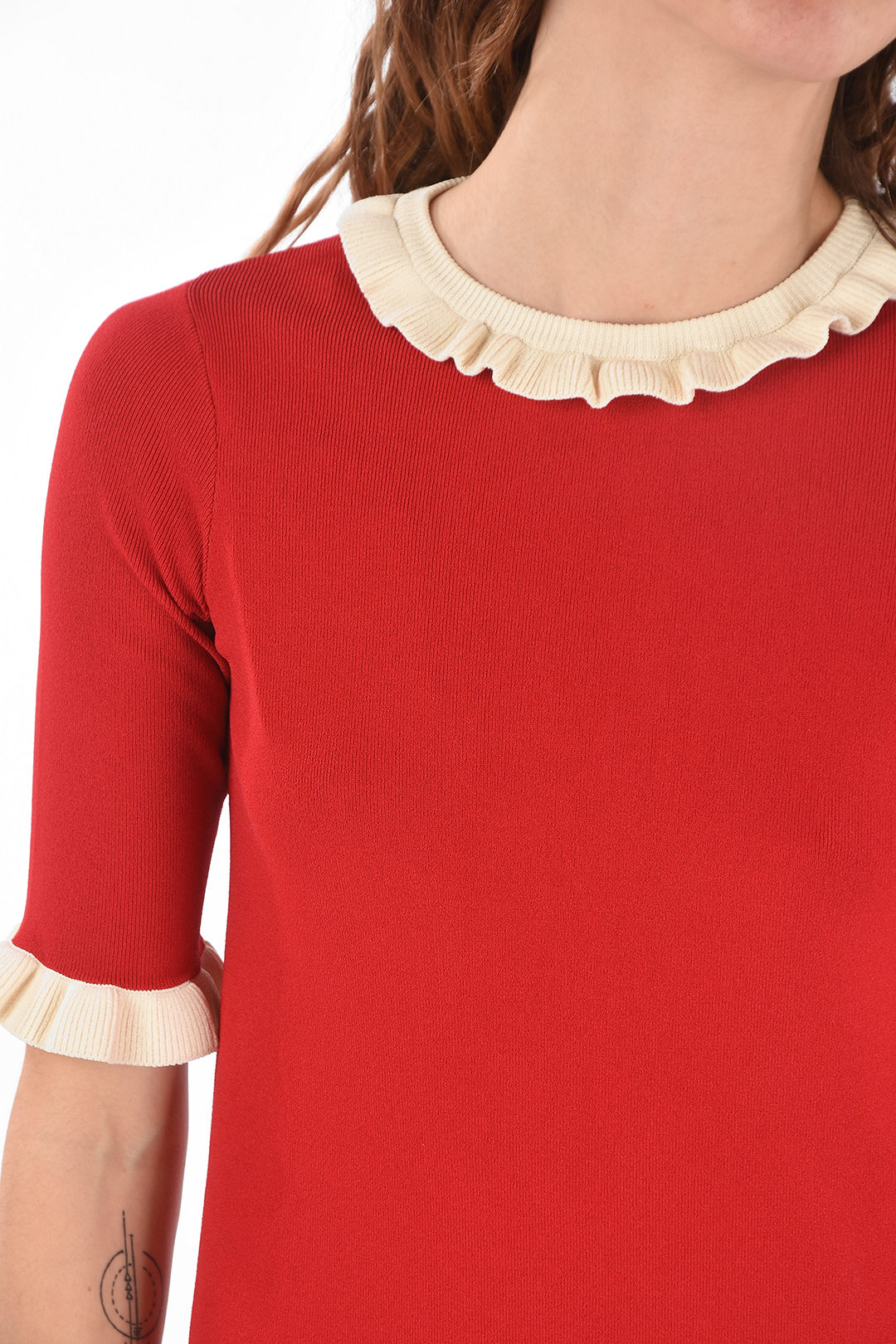 Red Valentino Short-sleeved Ruffle-edged Knitted Dress women