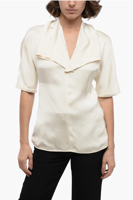 JIL SANDER SHORT-SLEEVED SATIN BLOUSE WITH SAILOR COLLAR 