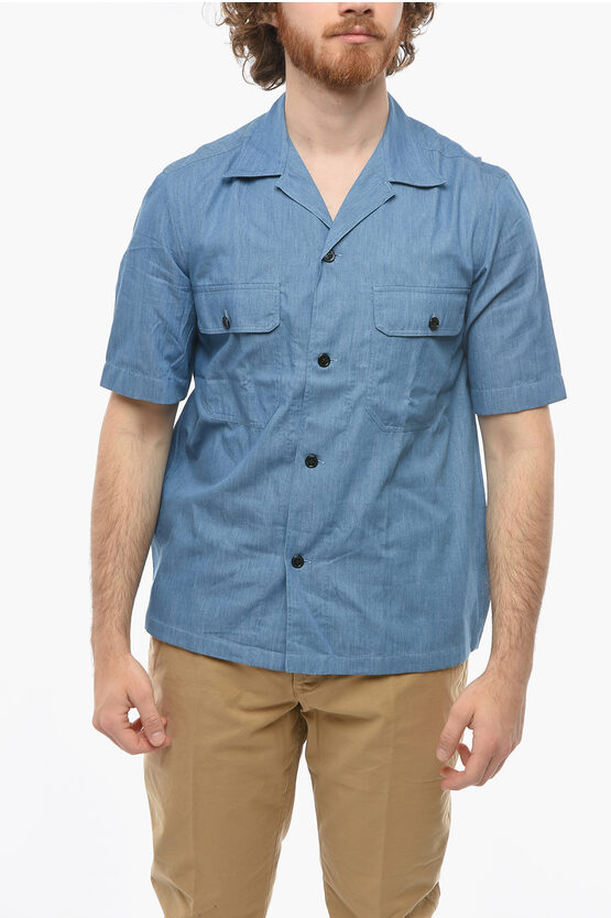 Salvatore Piccolo Short Sleeved Shirt With Double Breast Pocket In Blue