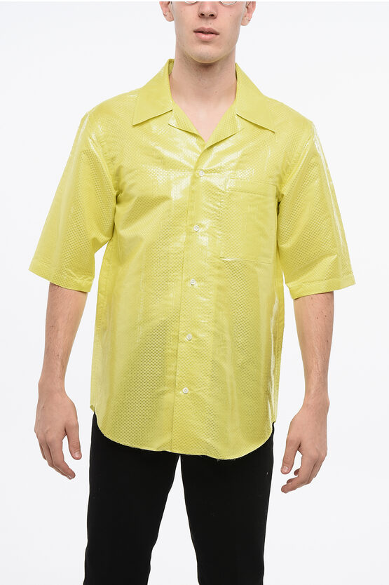 Alexander Mcqueen Short Sleeved Silk And Nylon Shirt With Breast Pocket In Yellow