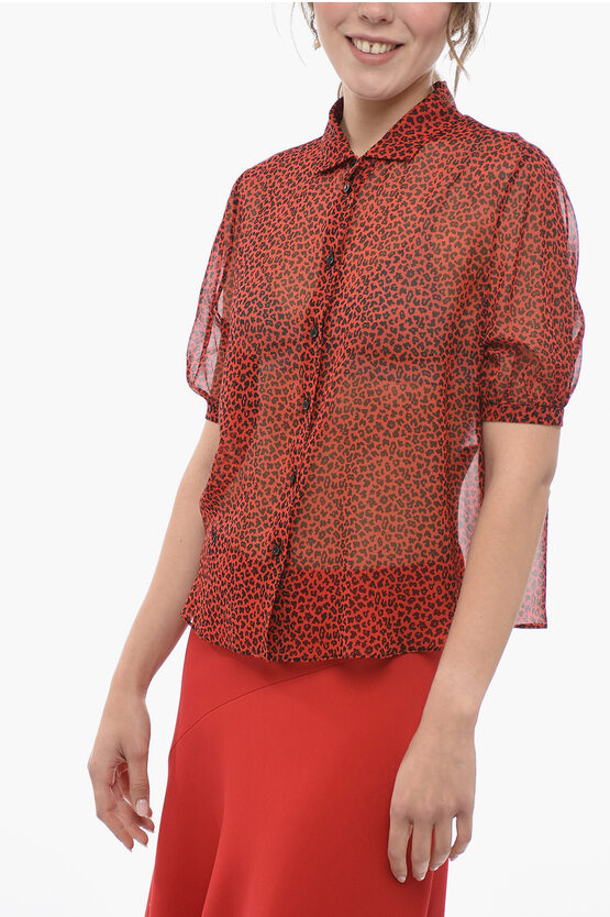 Shop Dior Short-sleeved Silk Chiffon Shirt With Animal Pattern