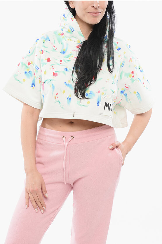 Marni Short-sleeved Splash Cropped Fit Hoodie