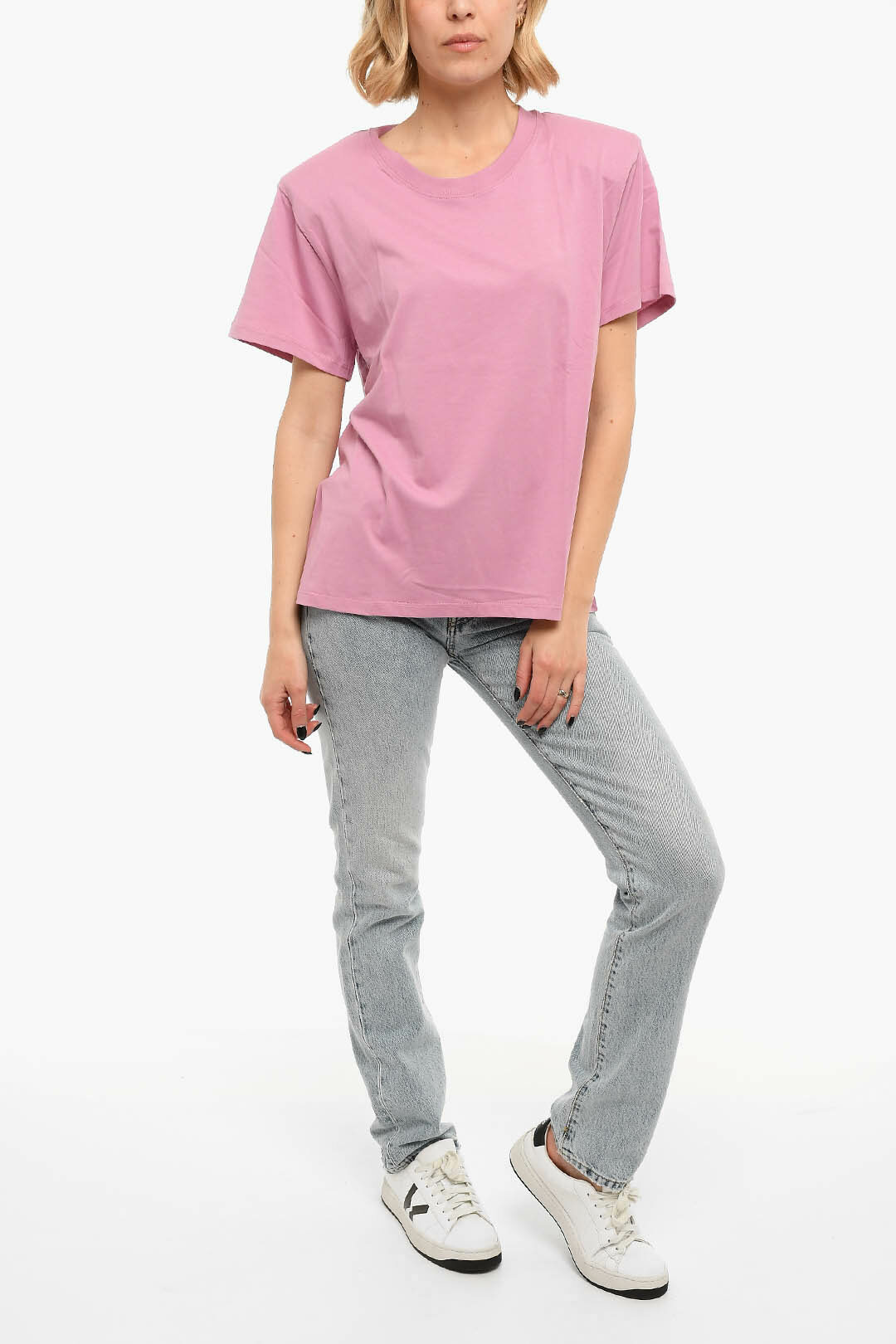 Short-sleeved t-shirt with shoulder pads - Women